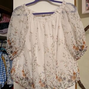 Floral Puff-Sleeve Off Shoulder Peasant Blouse - White/Floral